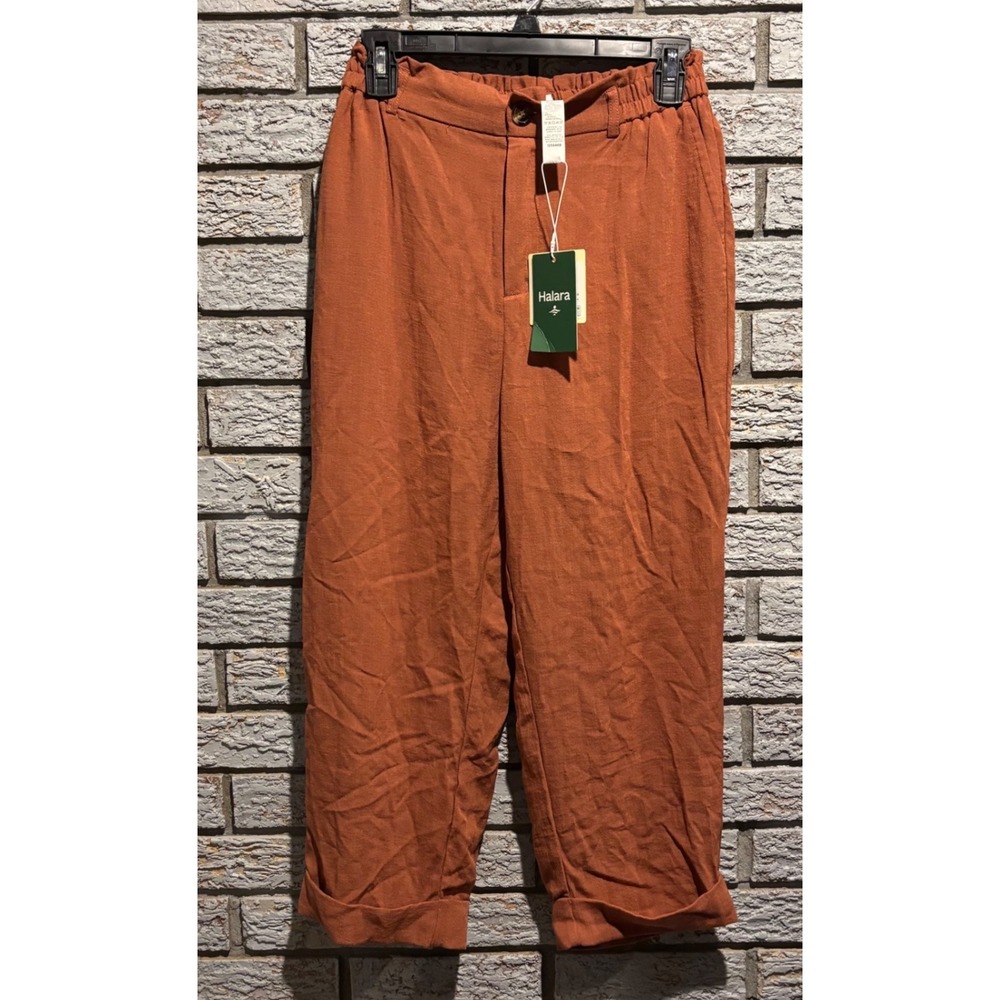 Halara Rust Orange High Waisted Cropped Cuffed Pants Size Small NWT